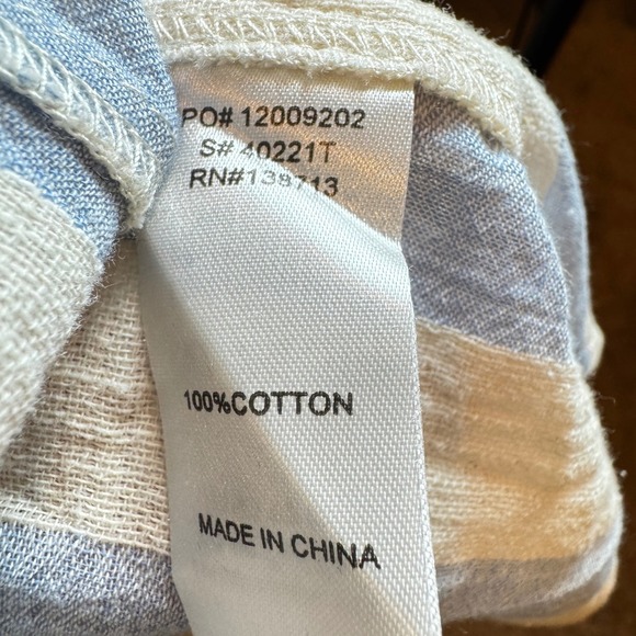 Doe & Rae Striped Fringed Flutter Sleeve Casual Top Blue Beige Size S - Picture 6 of 8